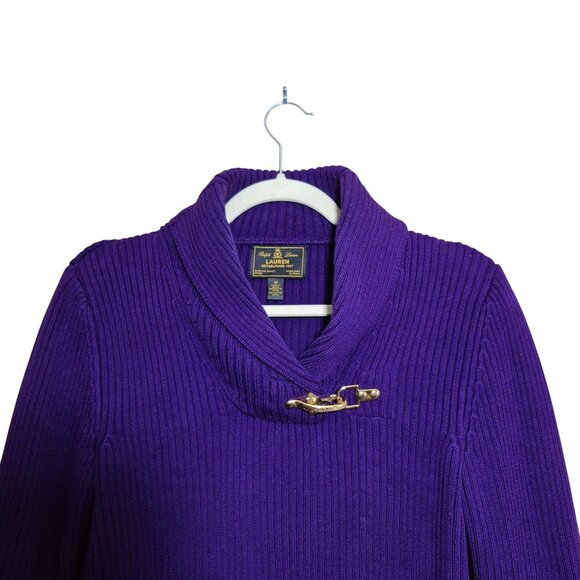 Ralph Lauren Sweater Womens M Purple Cotton Knit Long Sleeve Black Label Vintage - Picture 3 of 6